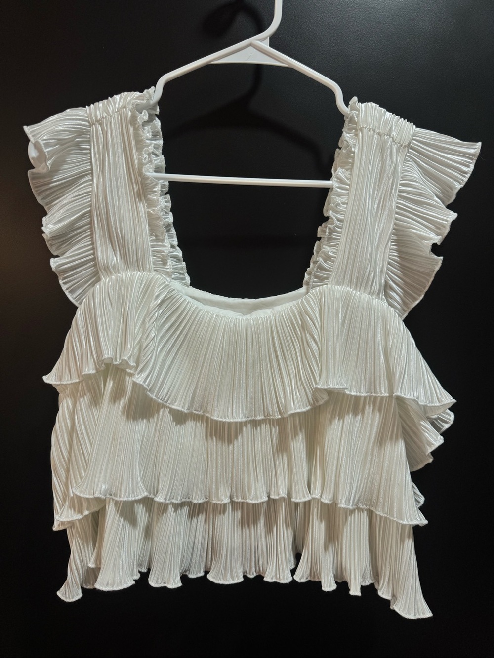 Women's White Ruffle Tiered Sleeveless Top